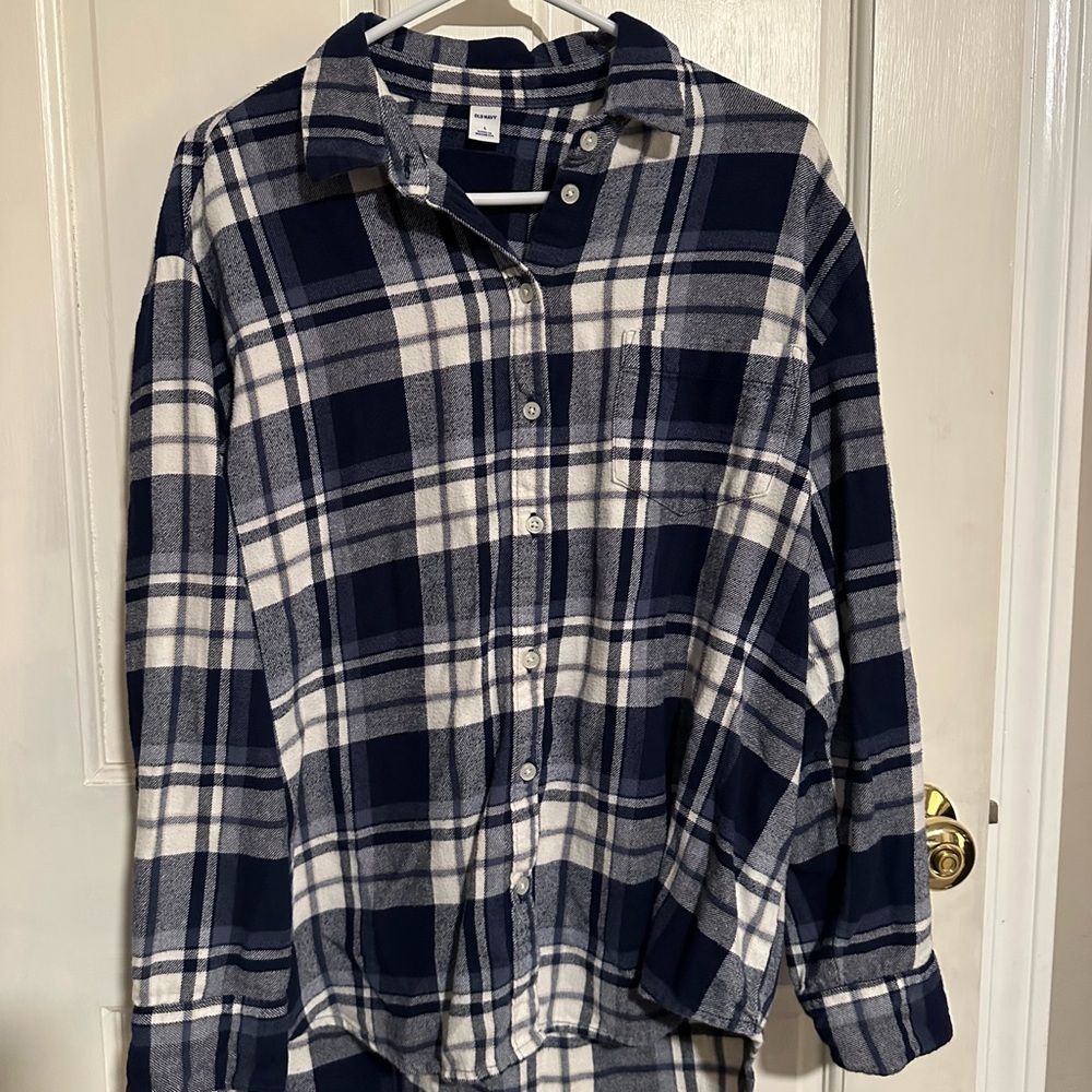 Old Navy Blue and White Plaid Shirt
